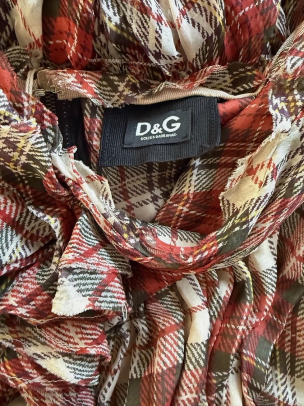 D&G Dolce & Gabbana Tartan plaid silk chiffon gown dress - Picture 10 of 15